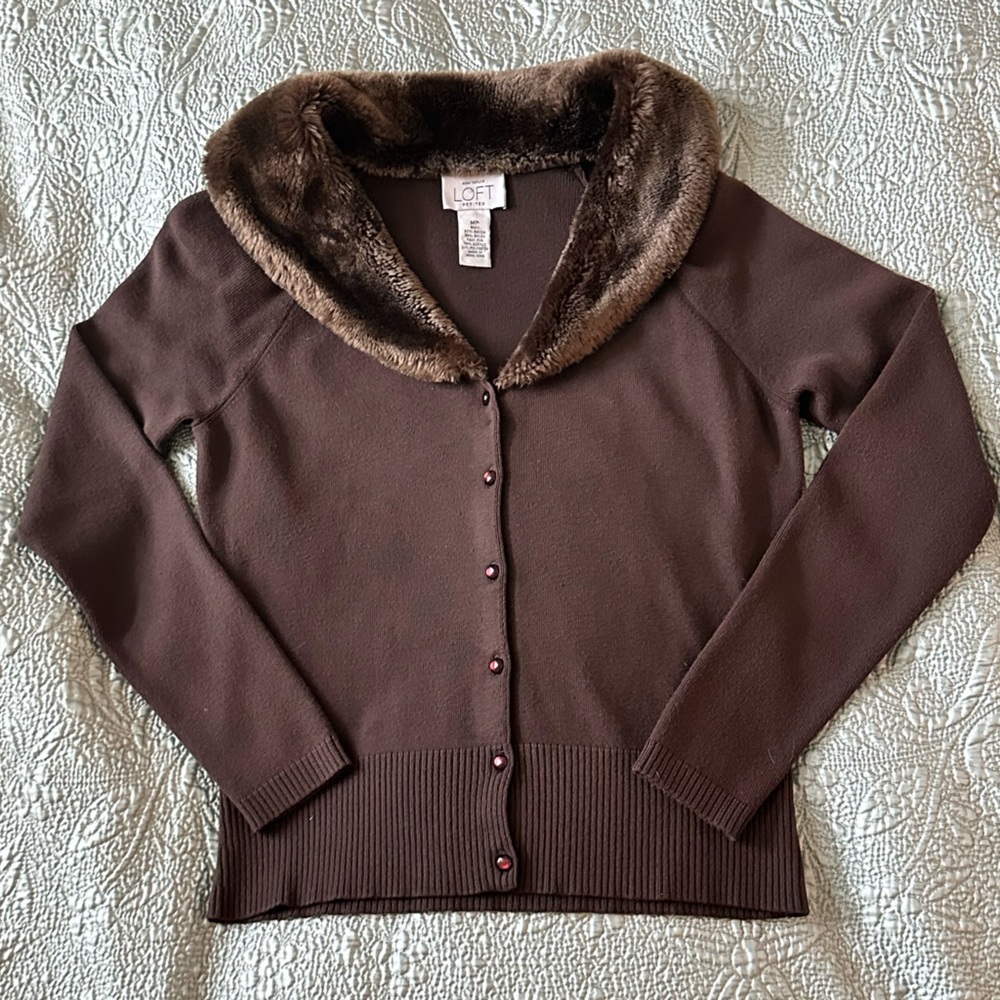 Ann Taylor Loft Petites Faux Fur Lined Cardigan Sweater